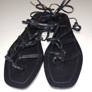 Anthropology Pilcro Black Leather Knotted Tie Up Sandals Size 9M